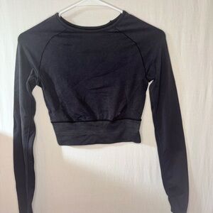Athena Black Fitted Crop Long Sleeve Bodysuit